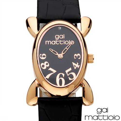 *GAI MATTIOLO* CRYSTAL BLACK LEATHER WATCH- ITALY